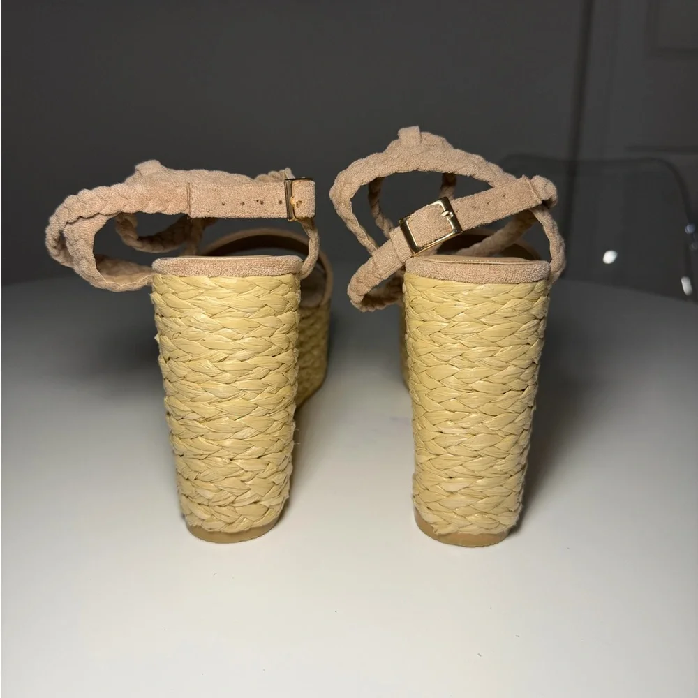 Lulus Jalen Nude Suede Espadrille Wedges Size 8 - Picture 5 of 9